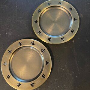 Set of 2 Pillar Candle Holder / Dish - Metal Leaf (109)